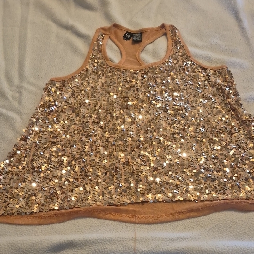 Love Tease Glittering Sequin Tan Tank Top